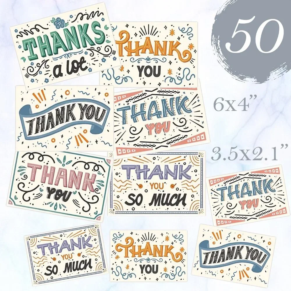 50 Pcs.Thank you Cards Assorted 6x4